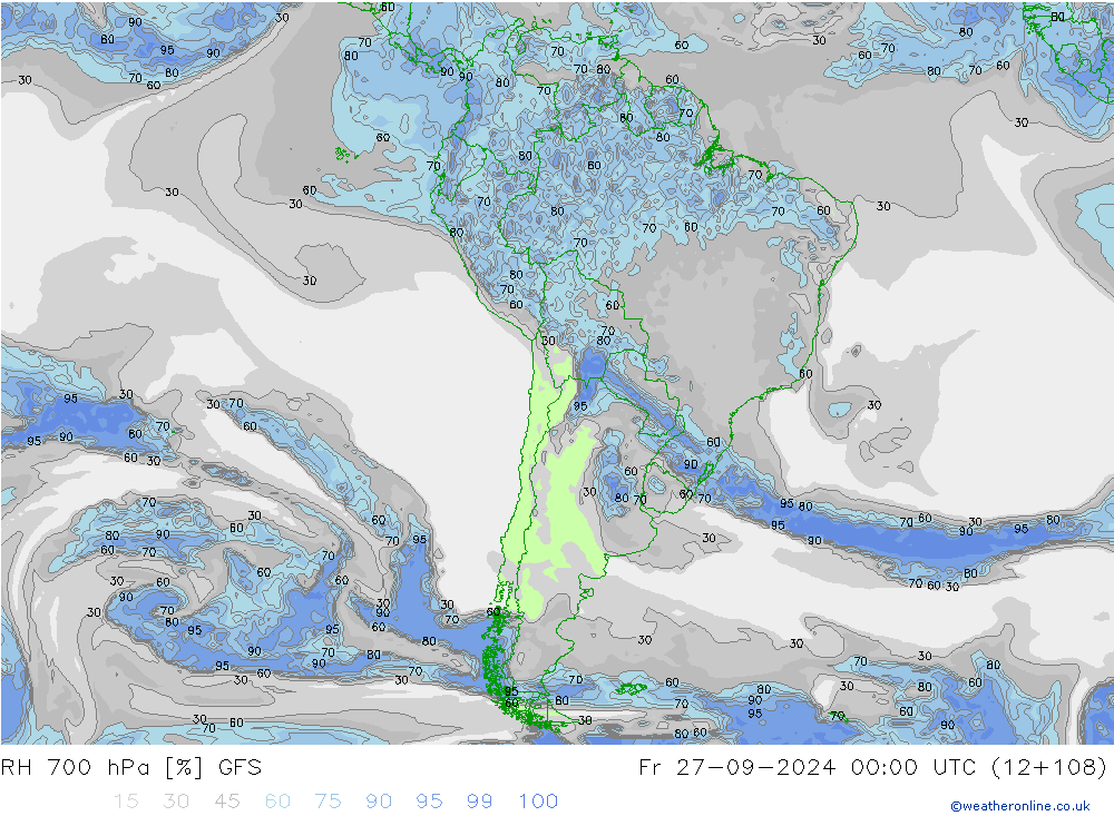 RH 700 hPa GFS Fr 27.09.2024 00 UTC