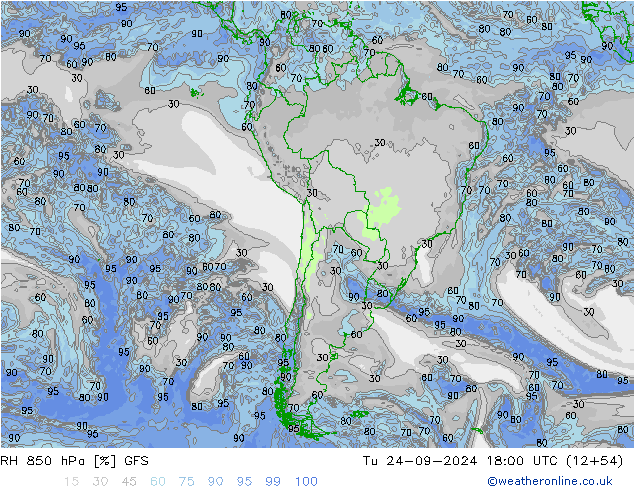 RH 850 hPa GFS Tu 24.09.2024 18 UTC