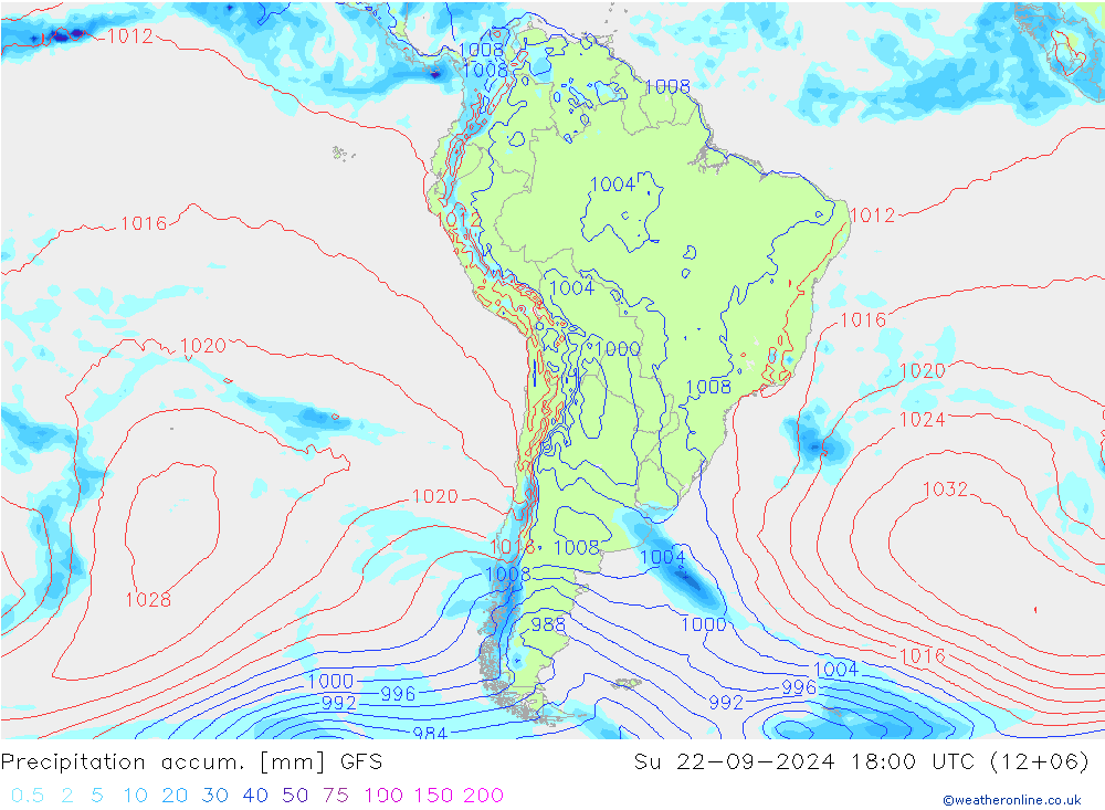 Totale neerslag GFS zo 22.09.2024 18 UTC