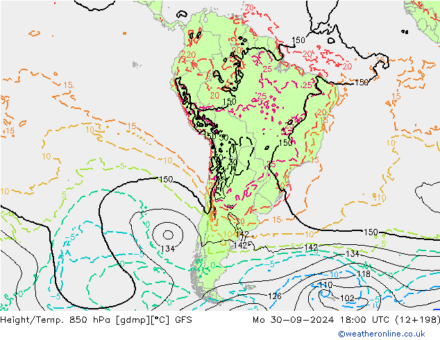 Géop./Temp. 850 hPa GFS lun 30.09.2024 18 UTC