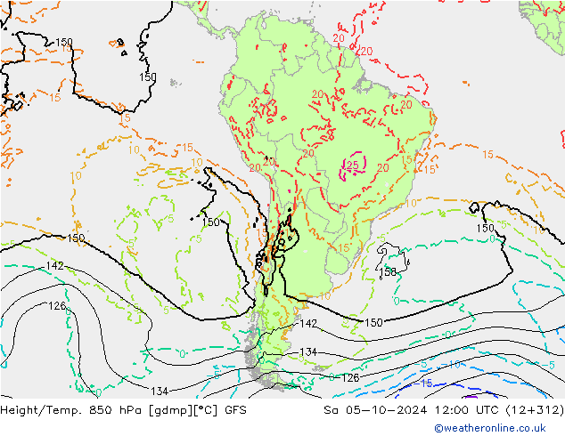 Height/Temp. 850 гПа GFS сб 05.10.2024 12 UTC