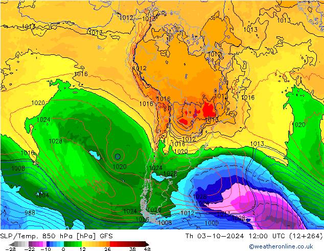 SLP/Temp. 850 hPa GFS Do 03.10.2024 12 UTC