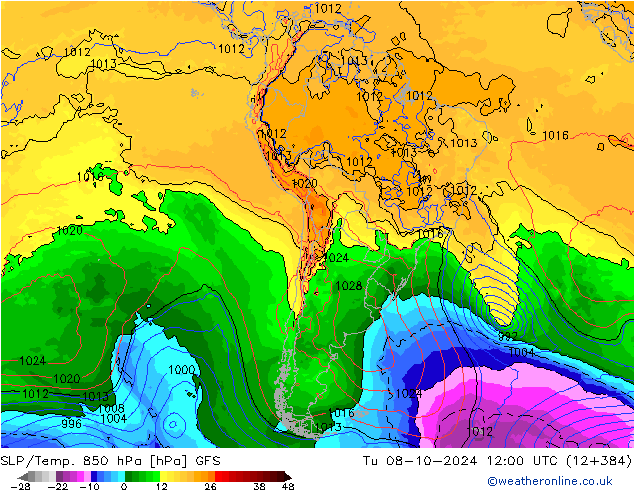 SLP/Temp. 850 hPa GFS  08.10.2024 12 UTC