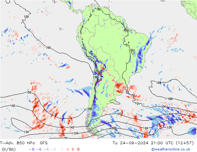 T-Adv. 850 hPa GFS di 24.09.2024 21 UTC