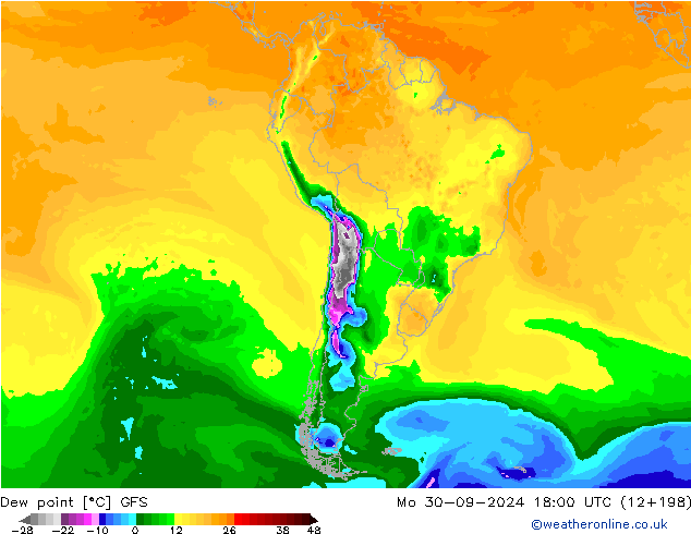 точка росы GFS пн 30.09.2024 18 UTC