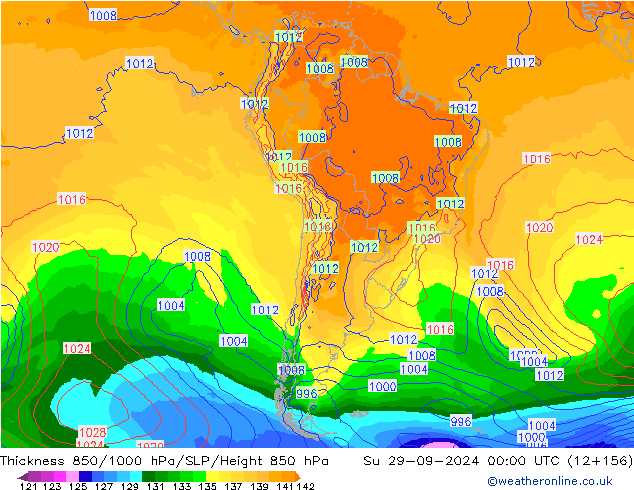 Thck 850-1000 hPa GFS Su 29.09.2024 00 UTC