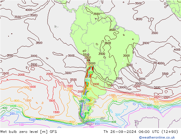 Wet bulb zero level GFS Th 26.09.2024 06 UTC