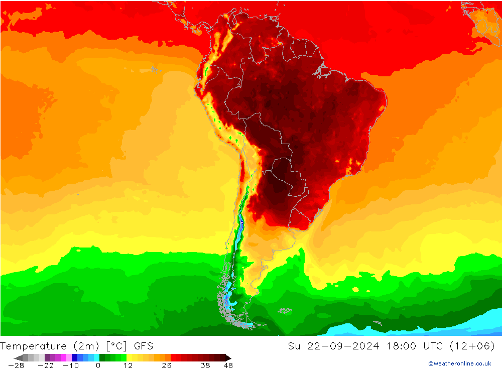 Temperature (2m) GFS Su 22.09.2024 18 UTC