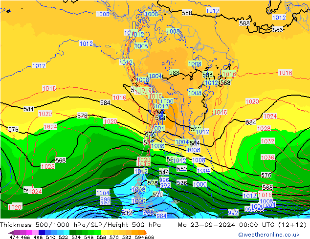 Schichtdicke 500-1000 hPa GFS Mo 23.09.2024 00 UTC