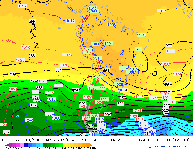 Thck 500-1000hPa GFS  26.09.2024 06 UTC