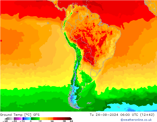 Teplota půdy GFS Út 24.09.2024 06 UTC