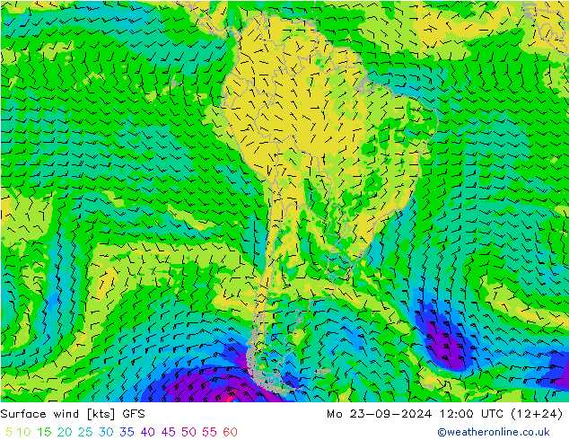 Surface wind GFS Mo 23.09.2024 12 UTC