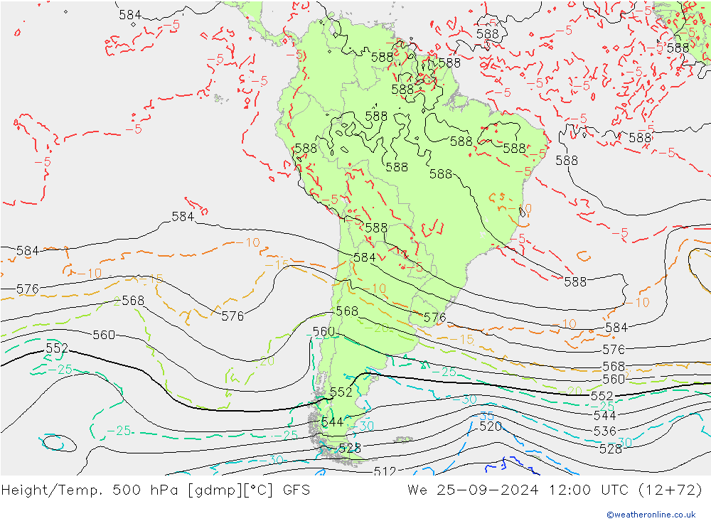 Height/Temp. 500 hPa GFS We 25.09.2024 12 UTC