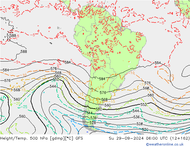 Z500/Rain (+SLP)/Z850 GFS  29.09.2024 06 UTC