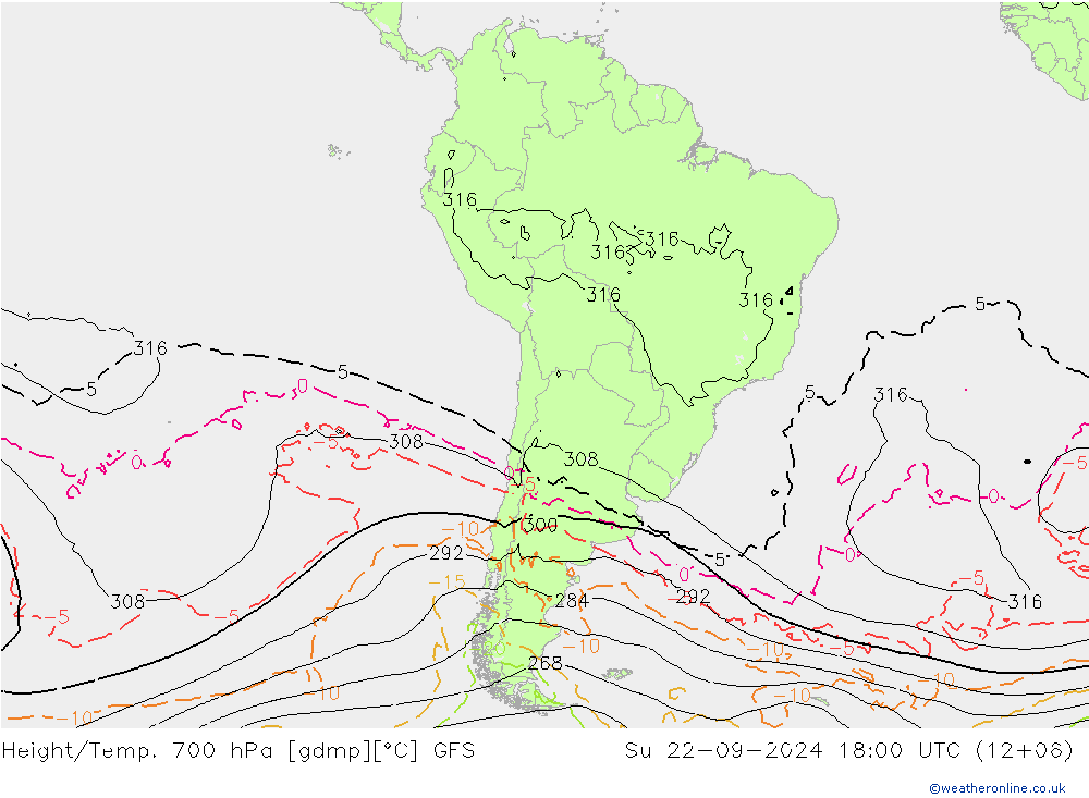 Géop./Temp. 700 hPa GFS dim 22.09.2024 18 UTC