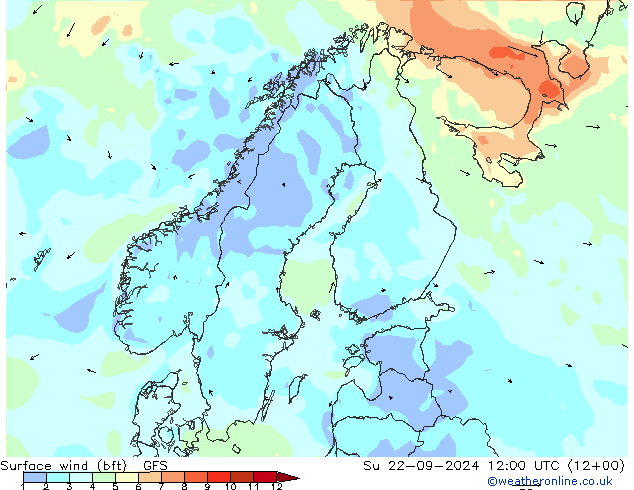 Viento 10 m (bft) GFS dom 22.09.2024 12 UTC