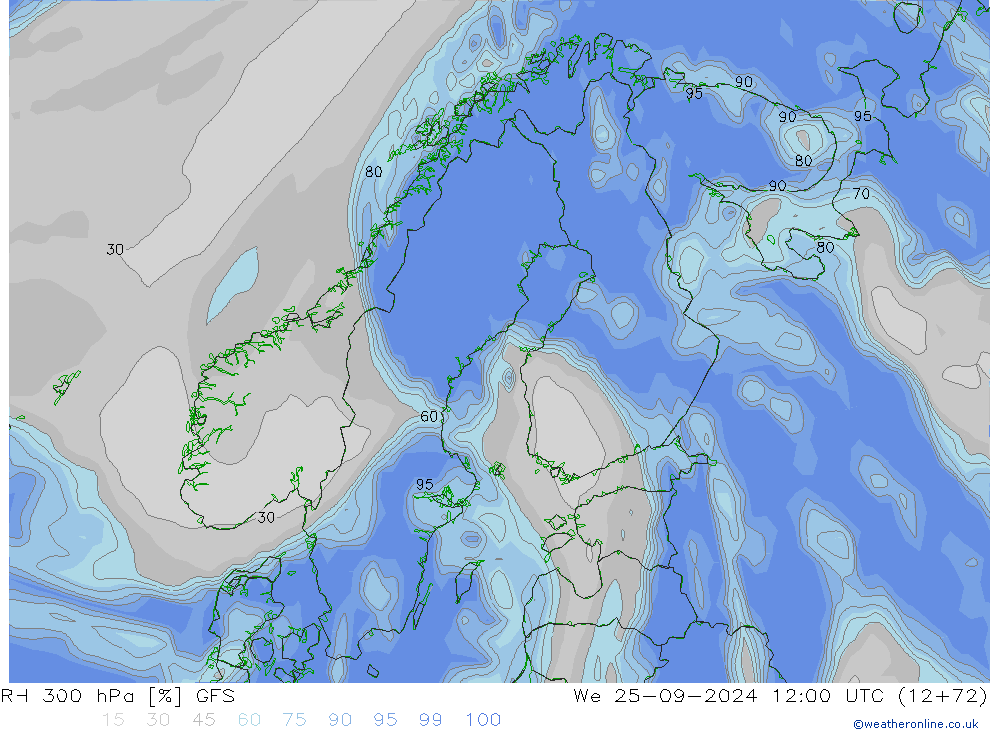 RH 300 hPa GFS mer 25.09.2024 12 UTC