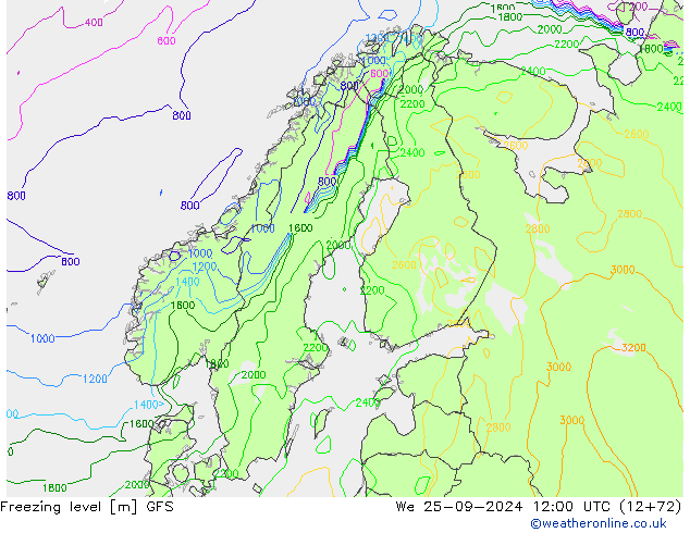 Freezing level GFS We 25.09.2024 12 UTC