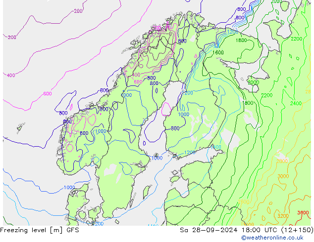 Freezing level GFS  28.09.2024 18 UTC