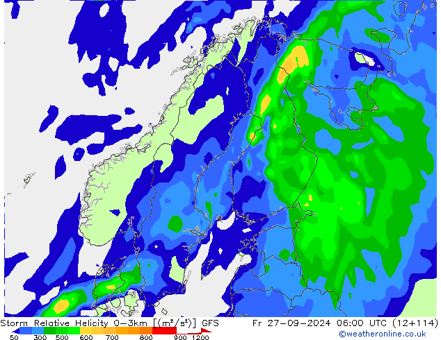 Storm Relative Helicity GFS пт 27.09.2024 06 UTC