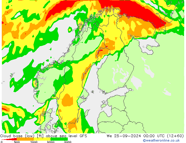 Cloud base (low) GFS mer 25.09.2024 00 UTC