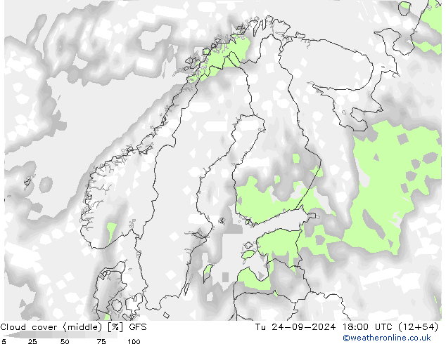 Cloud cover (middle) GFS Tu 24.09.2024 18 UTC