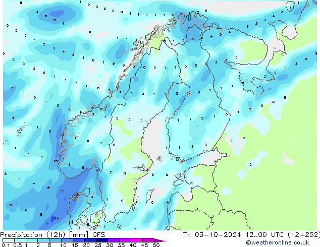 Precipitation (12h) GFS Th 03.10.2024 00 UTC