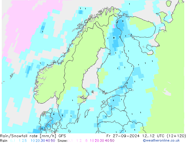 Rain/Snowfall rate GFS Sex 27.09.2024 12 UTC