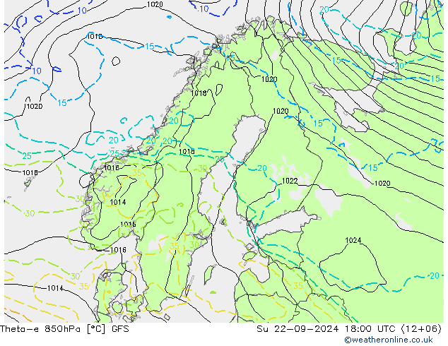 Theta-e 850hPa GFS dom 22.09.2024 18 UTC