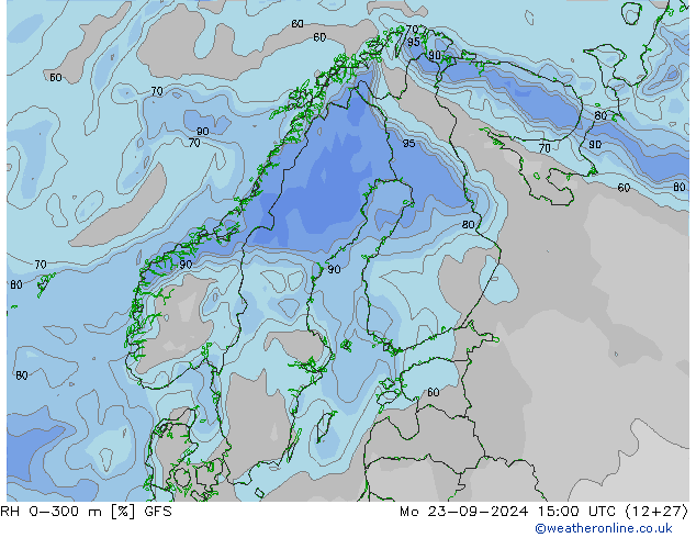 RH 0-300 m GFS lun 23.09.2024 15 UTC