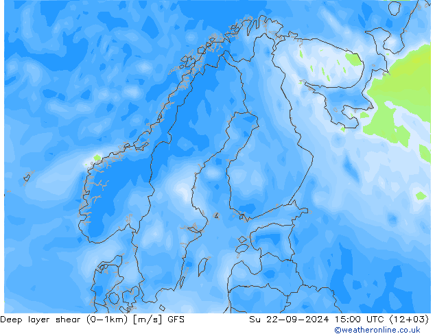 Deep layer shear (0-1km) GFS Ne 22.09.2024 15 UTC