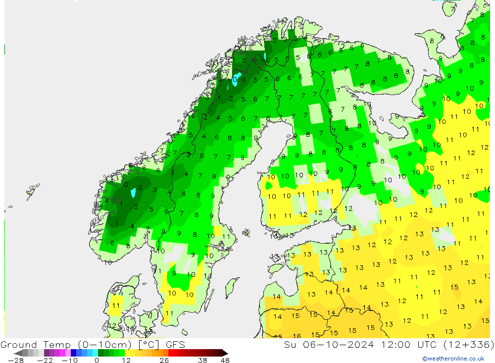 temp. mín./solo (0-10cm) GFS Dom 06.10.2024 12 UTC