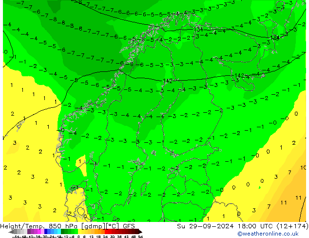 Z500/Rain (+SLP)/Z850 GFS Su 29.09.2024 18 UTC