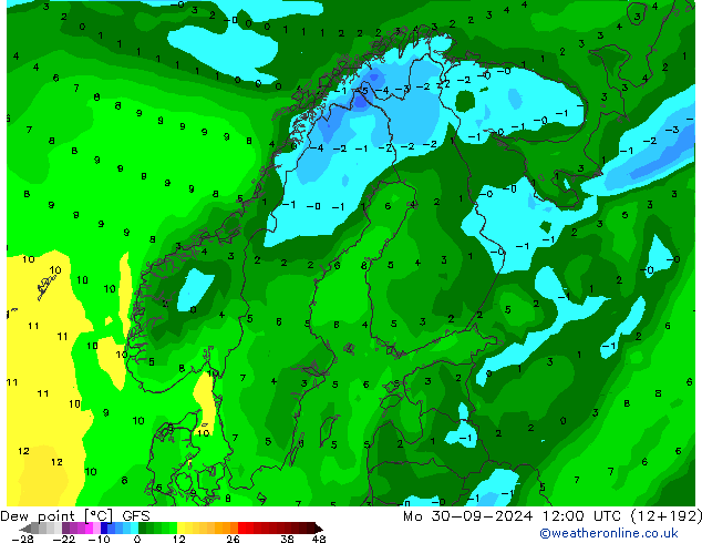 Taupunkt GFS Mo 30.09.2024 12 UTC