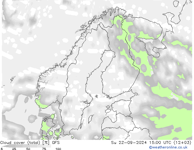 облака (сумма) GFS Вс 22.09.2024 15 UTC