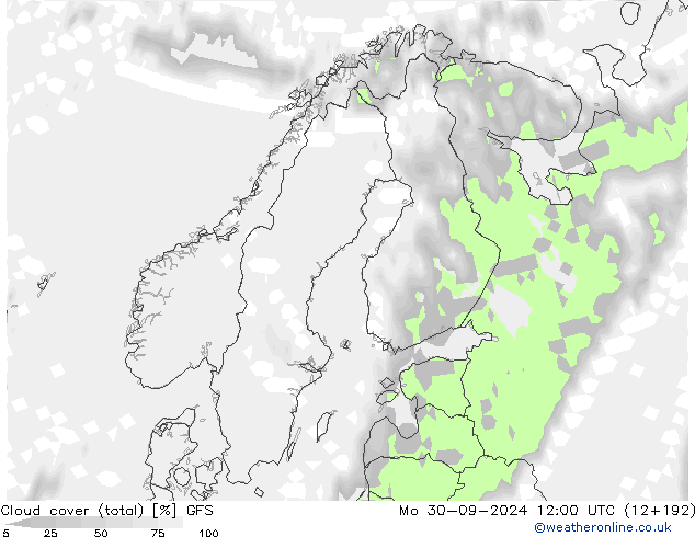 Bewolking (Totaal) GFS ma 30.09.2024 12 UTC