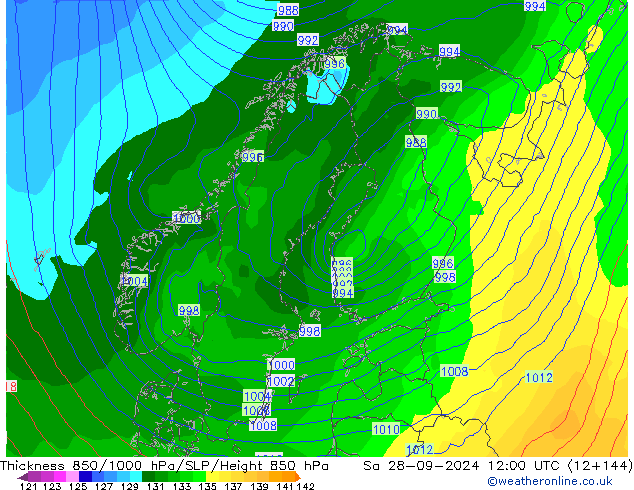 Thck 850-1000 hPa GFS Sa 28.09.2024 12 UTC