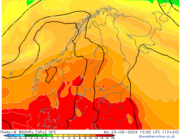 Theta-W 850hPa GFS Mo 23.09.2024 12 UTC