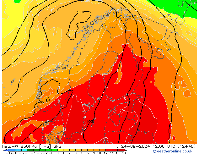 Theta-W 850hPa GFS Ter 24.09.2024 12 UTC