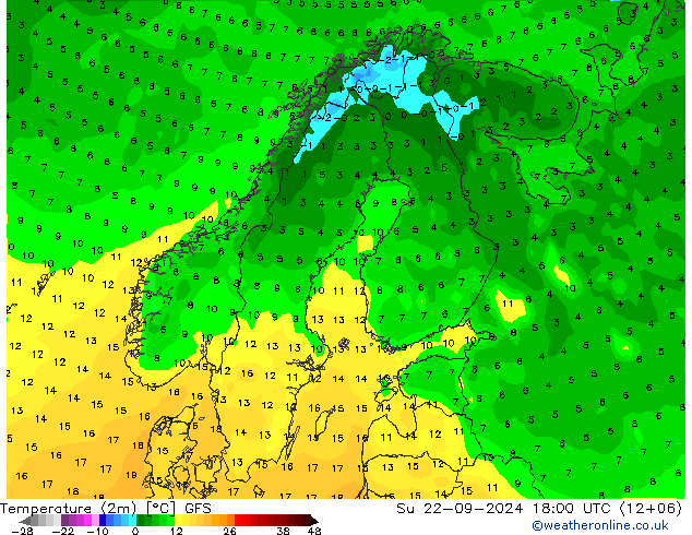 Temperatura (2m) GFS Dom 22.09.2024 18 UTC