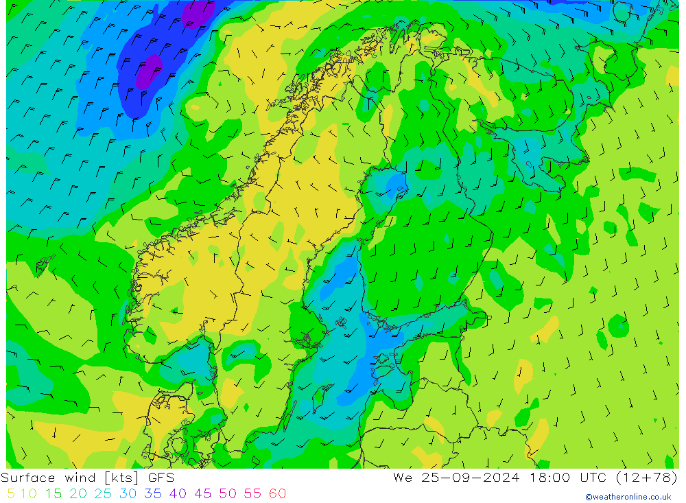 Bodenwind GFS Mi 25.09.2024 18 UTC