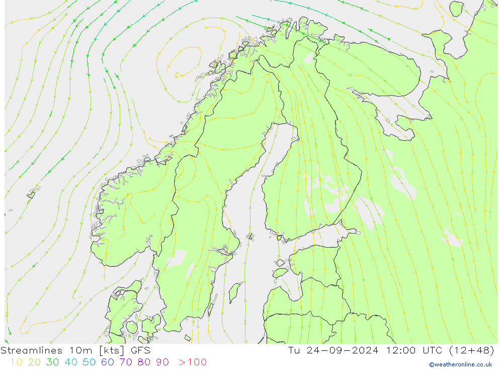 Streamlines 10m GFS Tu 24.09.2024 12 UTC