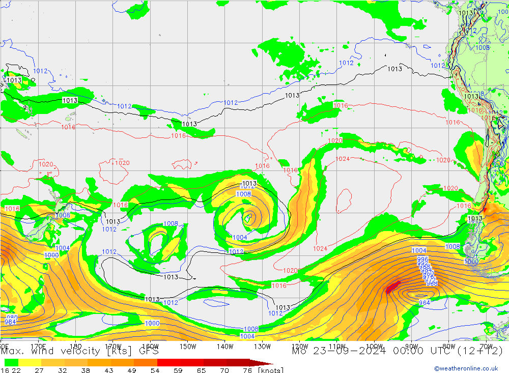 Max. wind velocity GFS Mo 23.09.2024 00 UTC