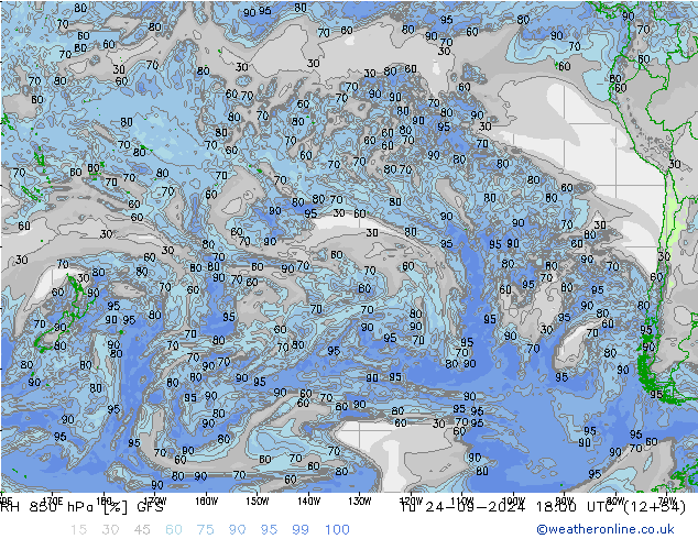 RH 850 hPa GFS wto. 24.09.2024 18 UTC