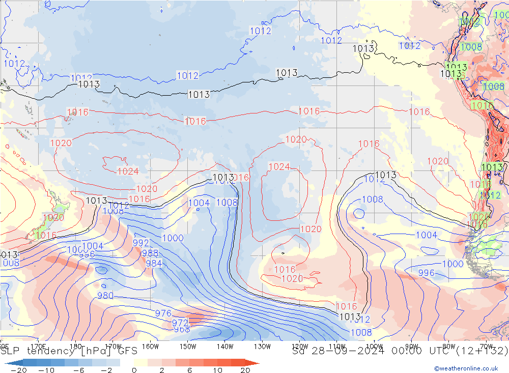 Tendenza di Pressione GFS sab 28.09.2024 00 UTC