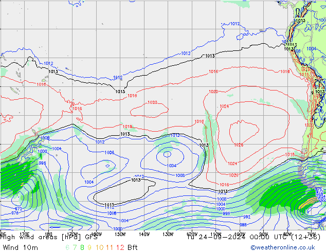 High wind areas GFS Ter 24.09.2024 00 UTC