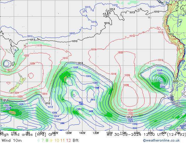 yüksek rüzgarlı alanlar GFS Pzt 30.09.2024 12 UTC