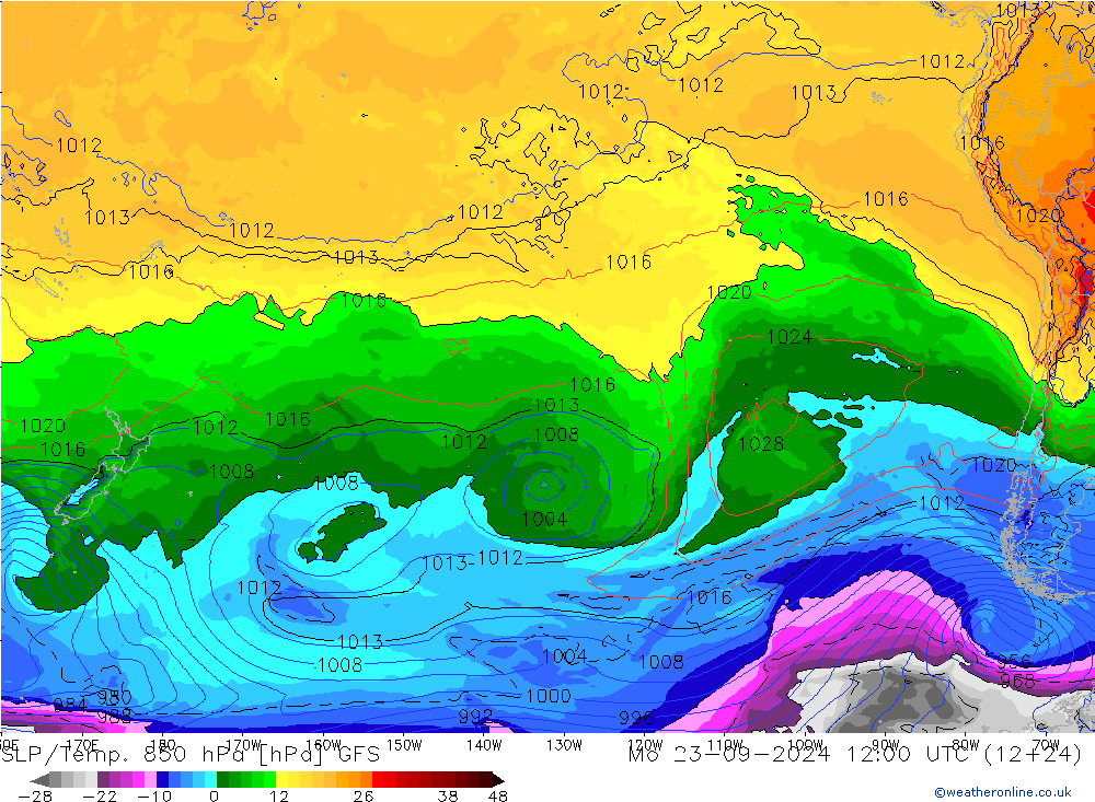 SLP/Temp. 850 hPa GFS  23.09.2024 12 UTC