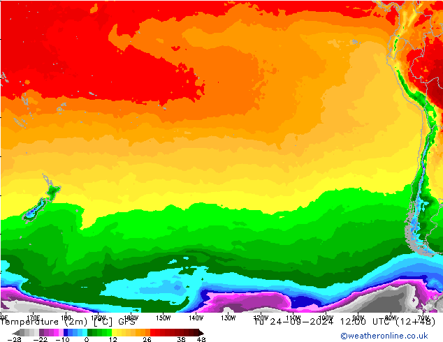 Temperatura (2m) GFS mar 24.09.2024 12 UTC