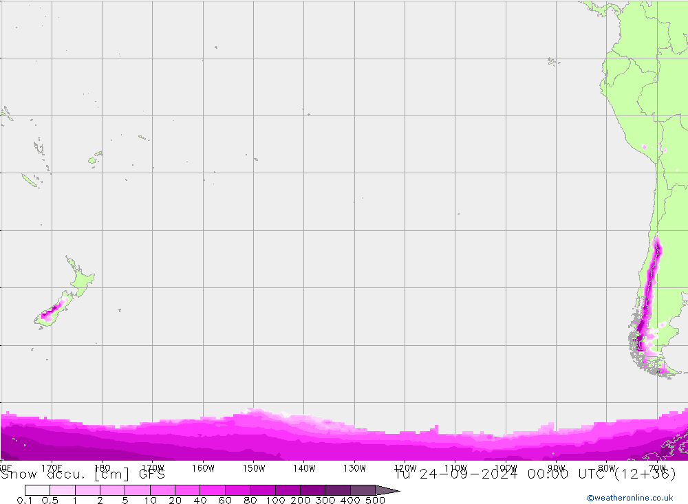 Totale sneeuw GFS di 24.09.2024 00 UTC